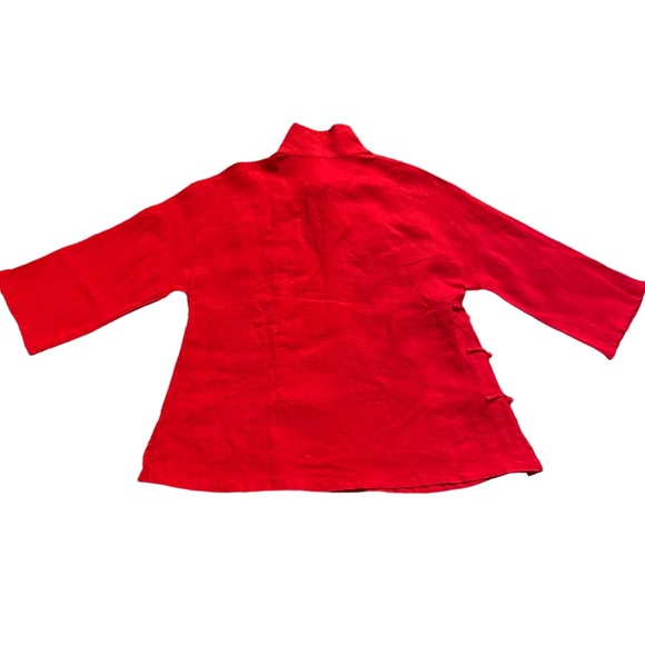 Coral/red Japanese style blouse looks like linen with beautiful embroide… - Picture 6 of 12